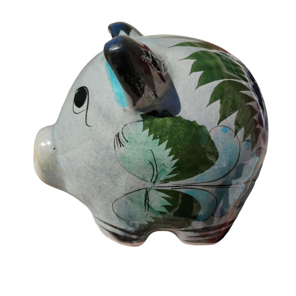 Vintage Mexican Piggy Bank Hand Crafted Ceramic Painted Signed G-3 - Picture 3 of 12